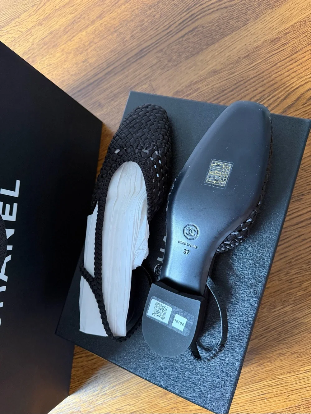 CHANEL Black Woven Slingback Flats 37